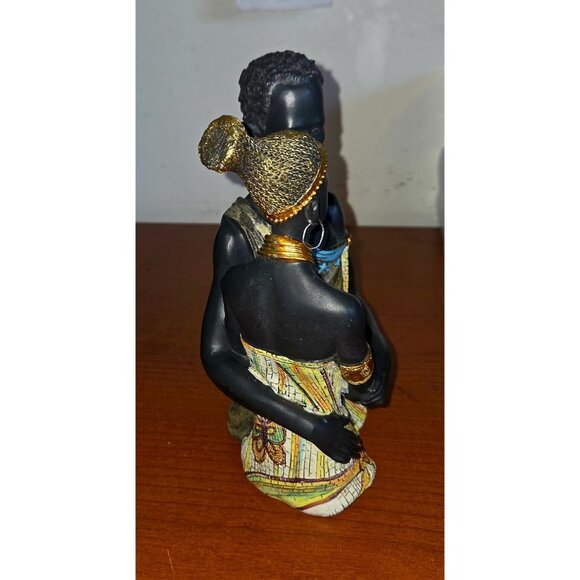 Decorative Resin African Couple Statue with Gold Trim Garments 9 Inch - Picture 6 of 10